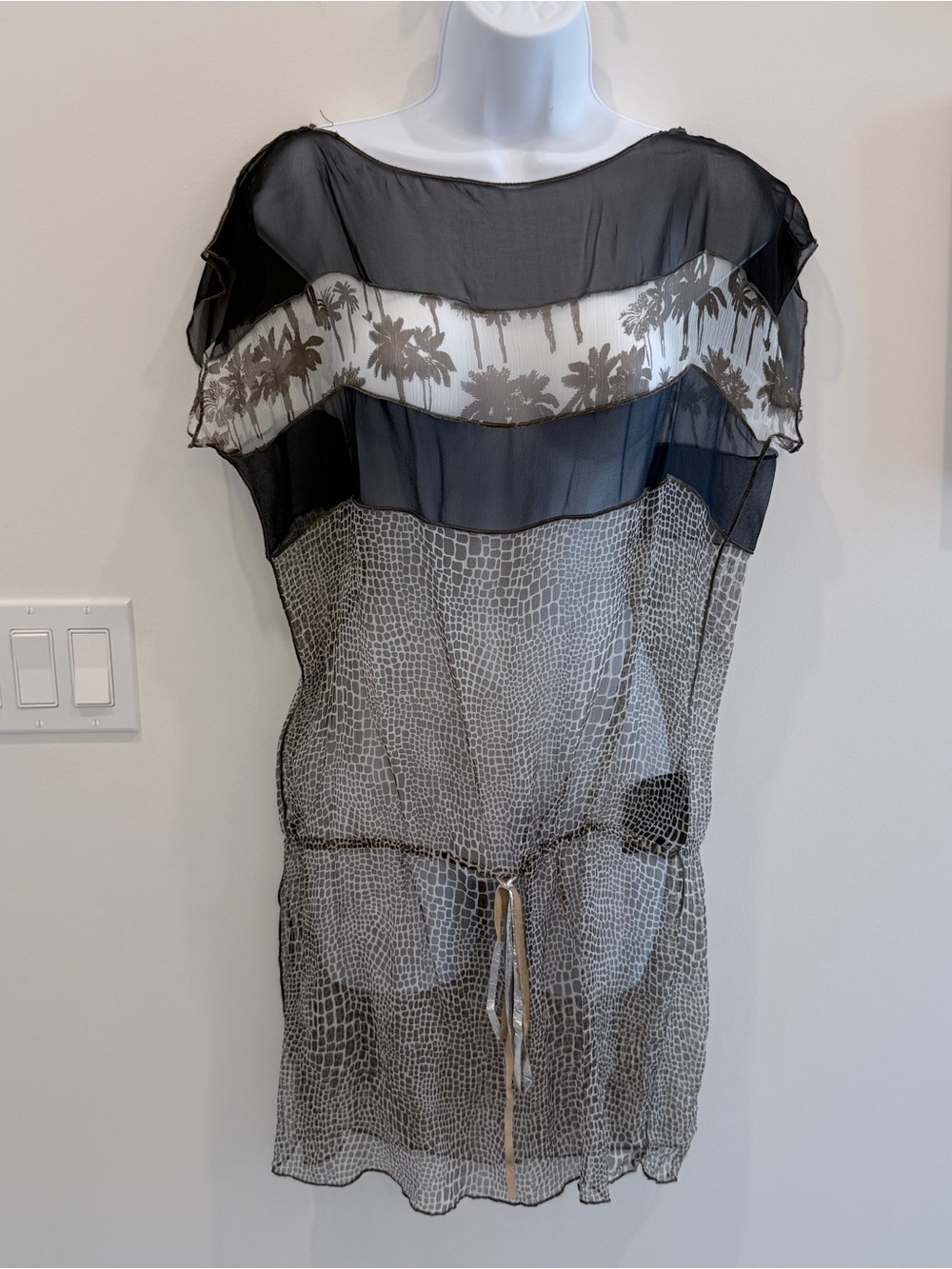 Rozae Nichols Black and Ivory Sheer Layered Mini Dress